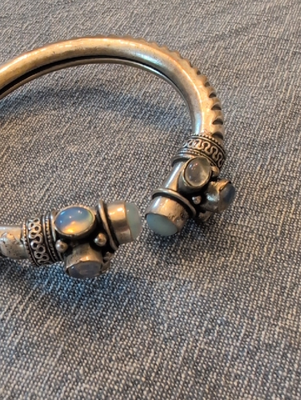 Silver Open Cuff Bracelet with Pale Blue Gemstones - Picture 4 of 8